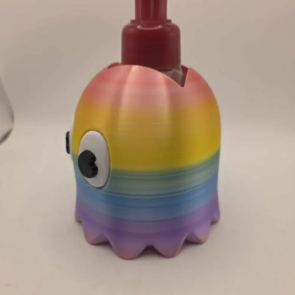 ​Rainbow Ghost Soap Dispenser – 3D Printed Retro Gaming Bathroom Decor